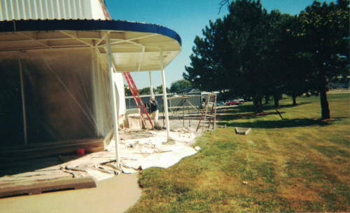 Photo of the jobsite safely masked and tarped off.