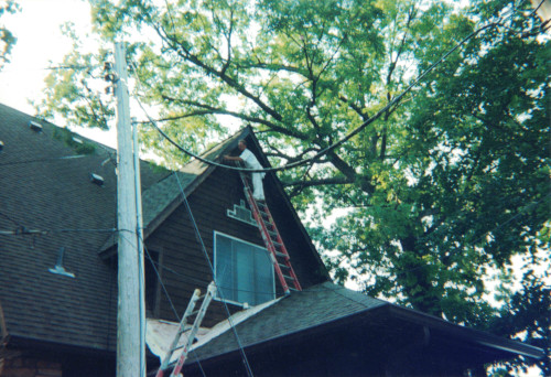 Photo of staining above the masked off portions of exterior.