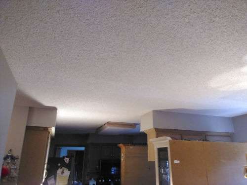 After shot of the freshly painted ceiling in a kitchen area.